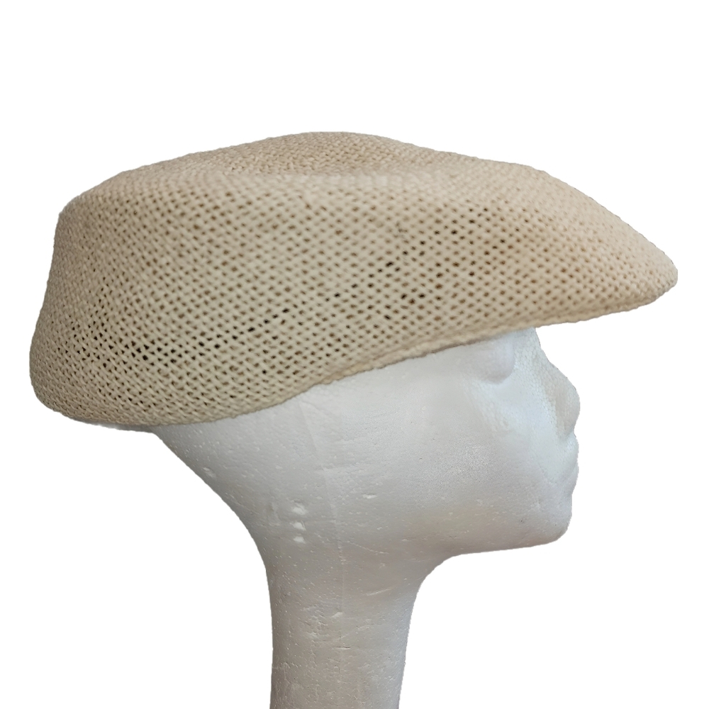 Men's White Straw Newsboy Cap with black elastic band size XL Hat
